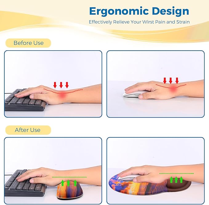Mouse Pad and Keyboard Wrist Rest Support, with Non-Slip PU Base,Gel Mouse Pad with Coaster,Pain Relief for Gaming, Computer,Office -Sunset Beach