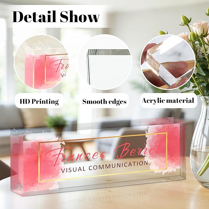 Personalized Name Plate for Desk, Custom Acrylic Desk Name Sign, Office Appreciation Gifts for Women Men Coworkers Boss Teacher Employee (Pink Cloud)