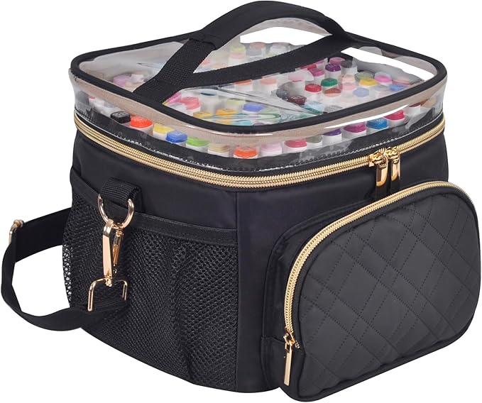 Professional Marker Organizer Case for 120 Markers, Portable Travel Art Supply Marker Storage Carry Bag with Dividers and Shoulder Strap (Black)
