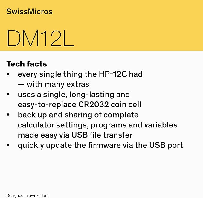 SwissMicros DM12L RPN Financial Calculator – HP 12C Inspired | Titanium Shell | TVM, NPV, IRR & Bonds | USB | Professional Gold Class