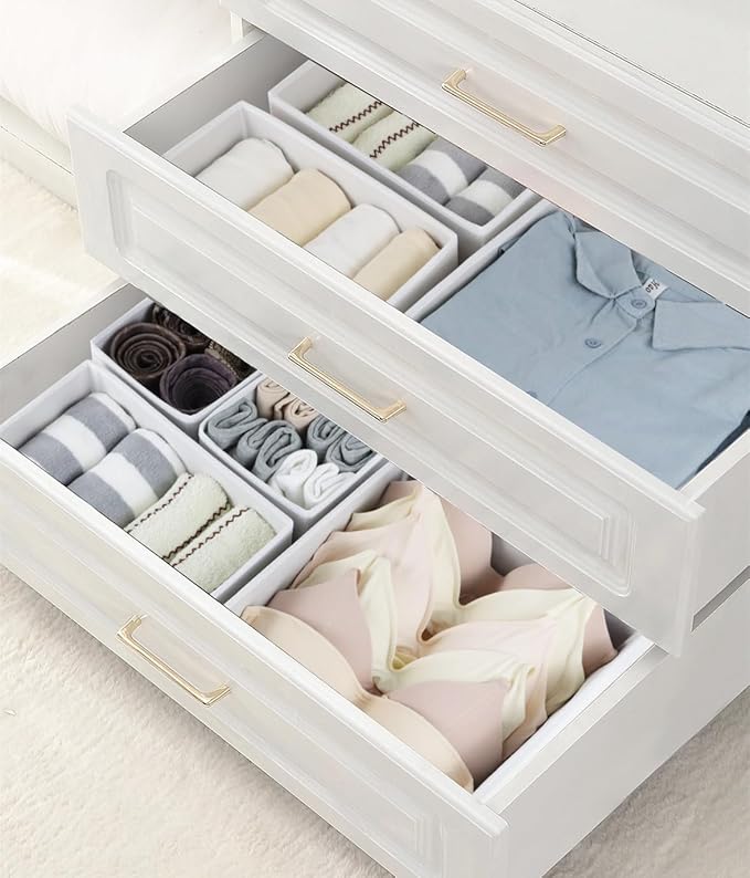 12 Pack Drawer Organizer Clothes, Foldable Fabric Dresser Organizer Closet Organizers and Storage Box for Underwear,Folded Clothes,Baby Clothing,Socks,Bra,Towels,Ties(12 Pack,White)
