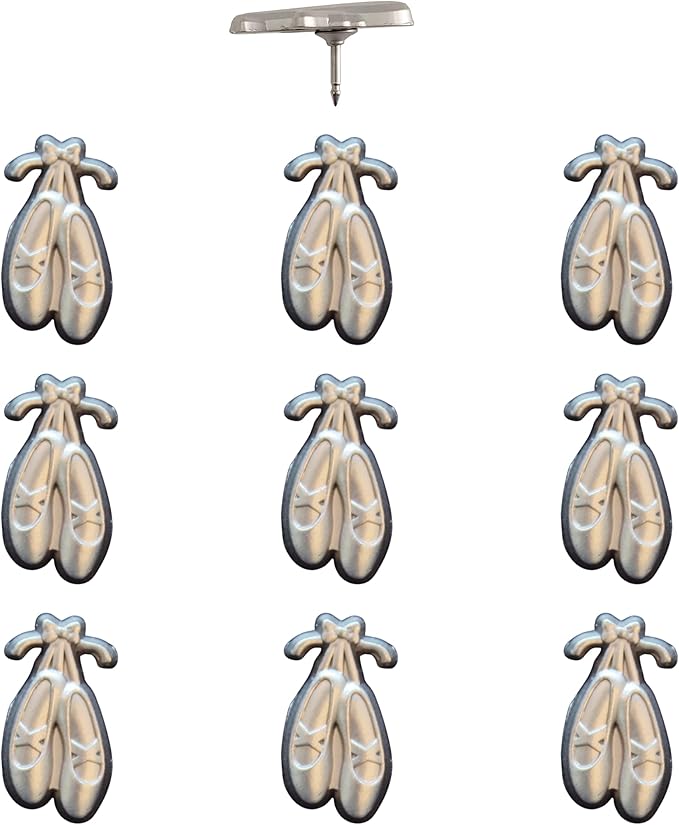 Ballet Slipper Push Pins - Silver Ballet Slippers Map Pins for Cork Boards, Maps, or Lapel Use - Designed in USA - Set of 10