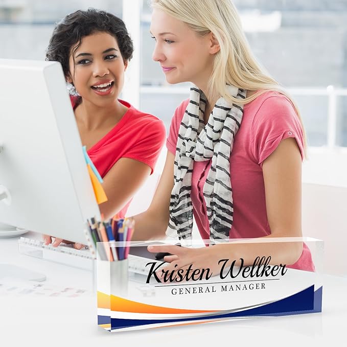 Desk Name Plate Personalized Name Plate for Desk, Office Desk Decor, 3D Style Personalized Plaque Name Plates for Desks Custom Appreciation Gifts for Boss Lady Employee Coworkers (Simple Blue)