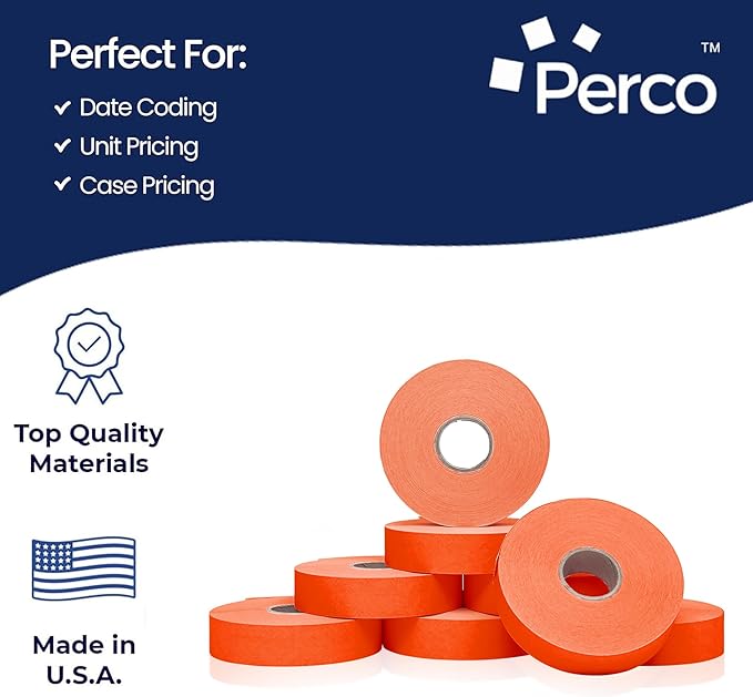 Perco Fluorescent Red Pricing Labels for Monarch 1136 Price Gun – 3 Sleeves, 24 Rolls Value Pack - 42,000 Price Marking Labels – with Ink Rolls Included