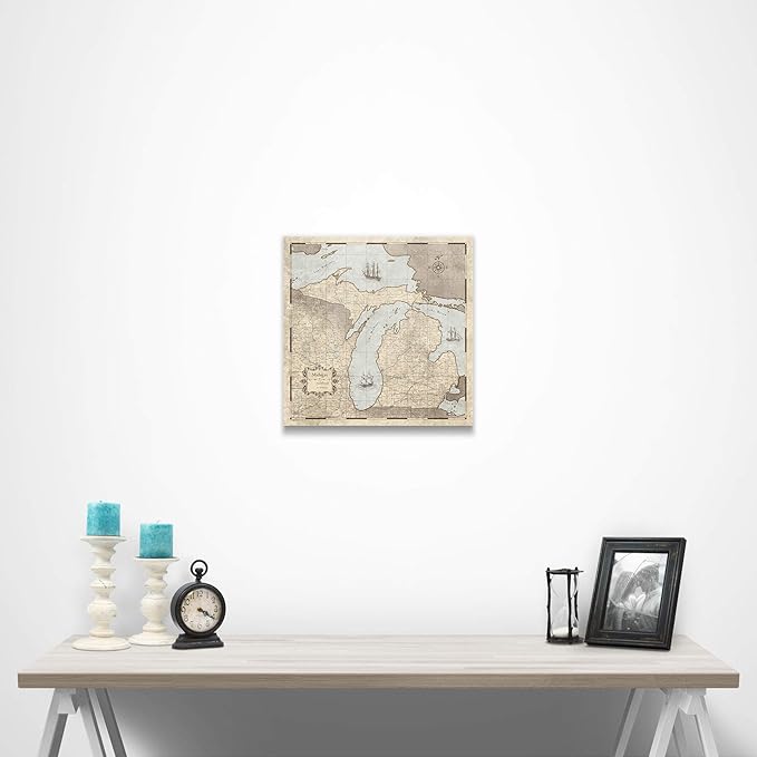 Push Pin Michigan Map Board - With Push Pins to Mark Michigan Travel - Handmade in Ohio, USA - Design: Rustic Vintage