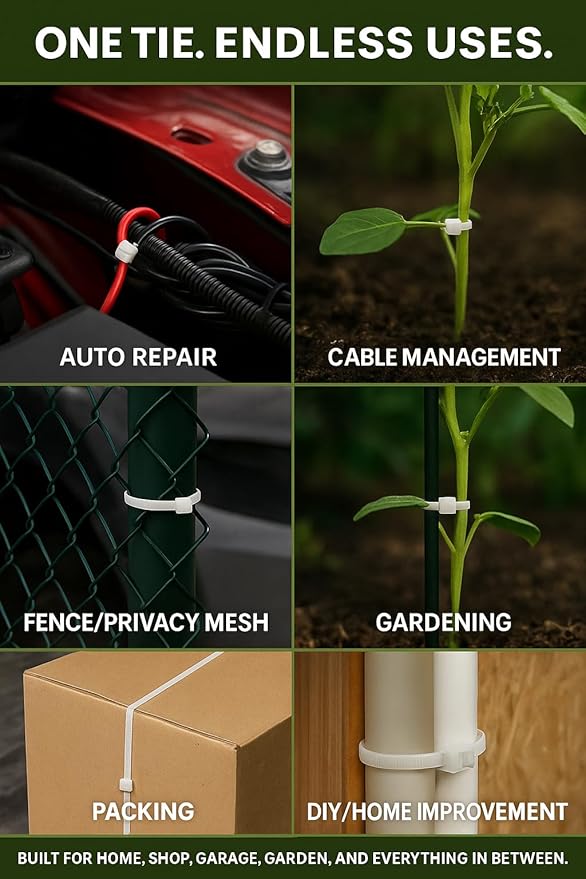 10-inch Zip Ties Clear White (100 Pack), 40 lb Tensile Strength, Self-Locking, UV Resistant Nylon Cable Ties, Wire Ties for Cable Management, Gardening, Wreaths, Office, Craft & Indoor Use by Nirah