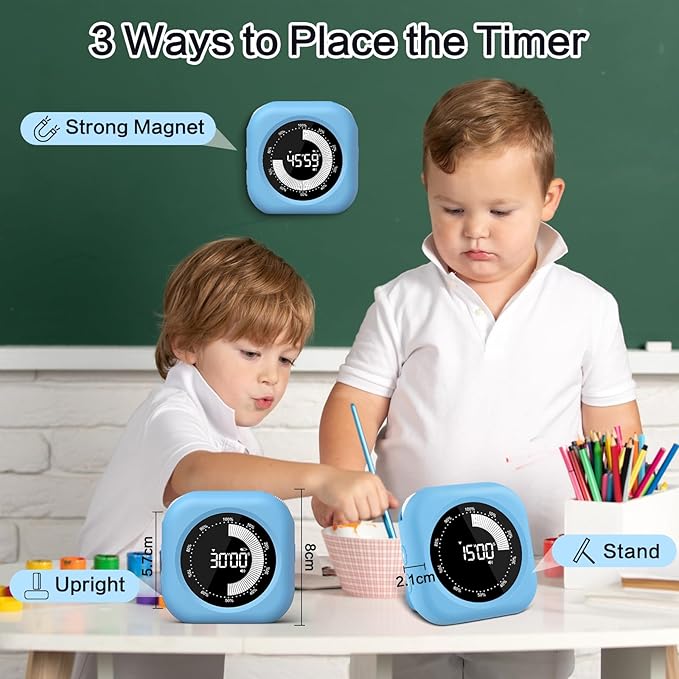 Visual Timer for Kids Rechargeable,10-Hour Digital Timer,Magnetic Timer with Visual Time Bars Design,3 Brightness/3 Volume Adjustable,Countdown/up Timers for Classroom Study Game Gym Kitchen Office
