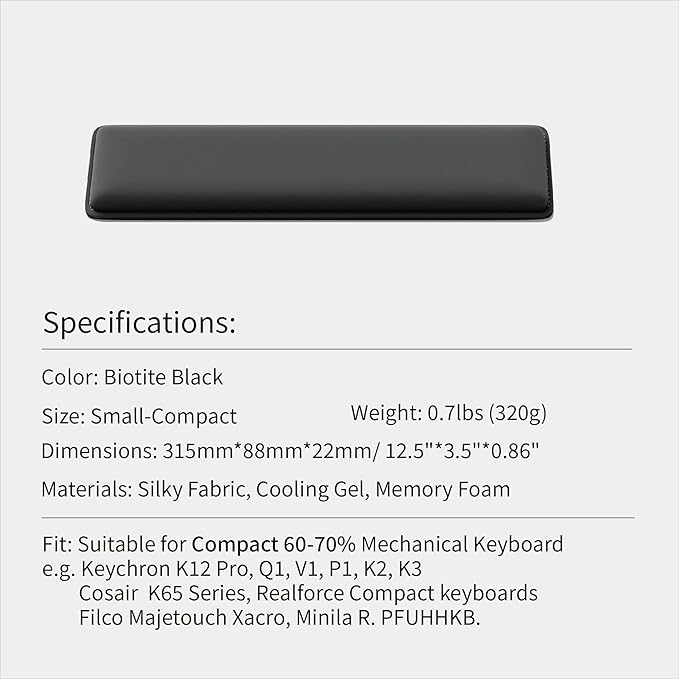 Faluber Cooling Gel Wrist Rest, 12.5-inch Length for Compact Keyboard, Memory Foam Palm Rest with Non-Slip Footpad, Ergonomic Design, Stain Resistant, PC Accessory Gaming Gear (Small-Compact)