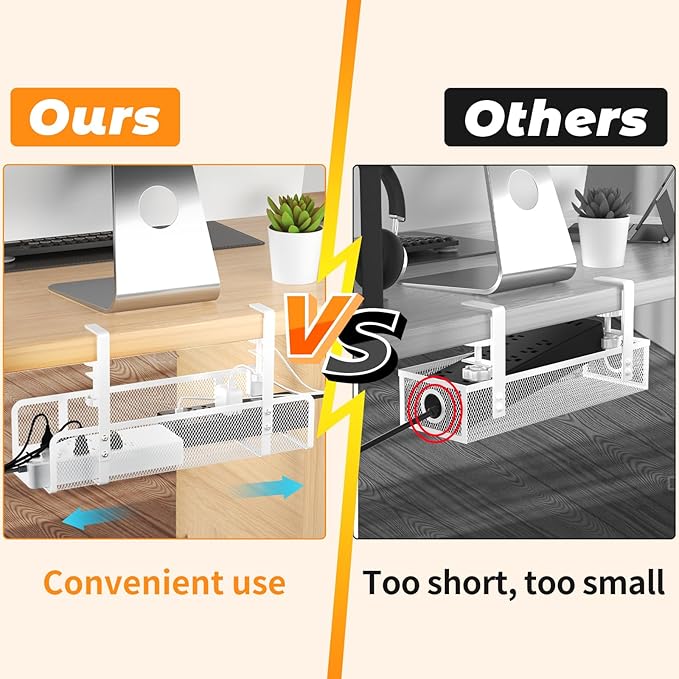 Under Desk Cable Management Tray, Wire Management Desk Cable Organizer Cable Management Box, Cord Organizer Storage for Office, Home