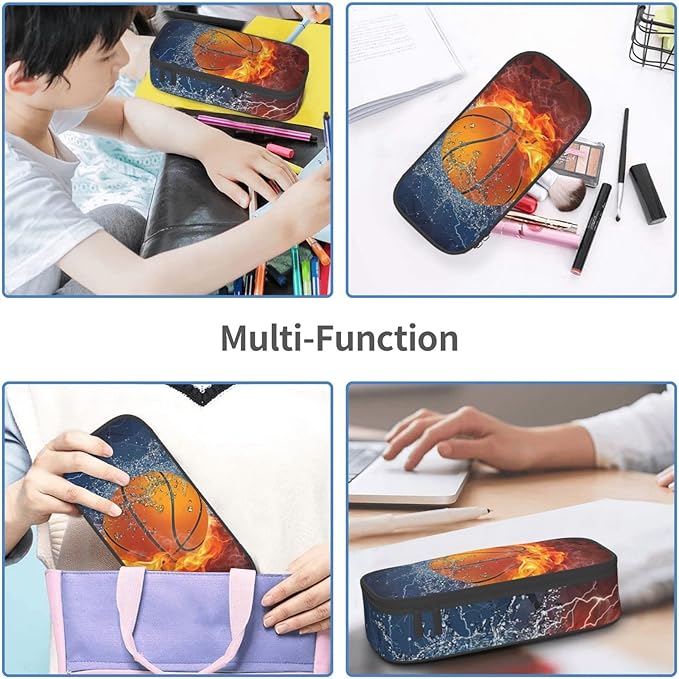 Basketball Pencil Case Cool Sports-themed Pencil Box Portable Pen Bag Pouch with Zipper for Teens Boys Girls Stationery Supplies Organizer Multifunction Bag for Business Office