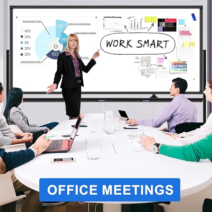 4'x8' Large Dry Erase White Board with Rolling Stand 96"x48" Double-Sided Mobile Magnetic Whiteboard on Wheels, Including 3 Magnetic Erasers, 7 Markers, 30 Magnets