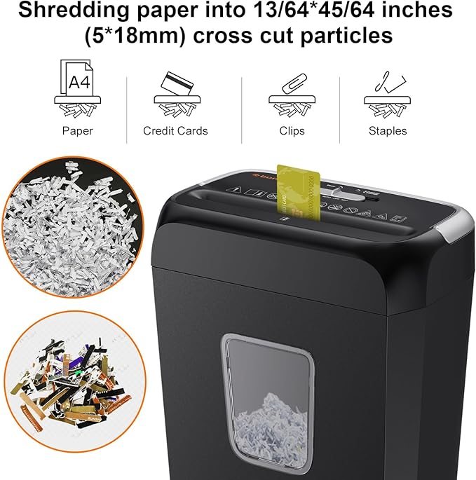 Bonsaii Shredders for Home Use, 3.4 Gal Wastebasket, 6-Sheet Cross-Cut Credit Card Shredder for Home Office, Small Shredding Machine for Staples, Clips, Documents, Portable Handle(C237-B New Version)