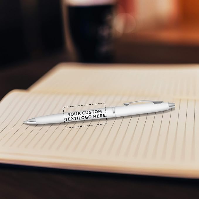 DISCOUNT PROMOS Custom Langham Ballpoint Ink Pen - Set of 50 Writing Pens for Work - Cool Pens for Writing, Black Ink, White