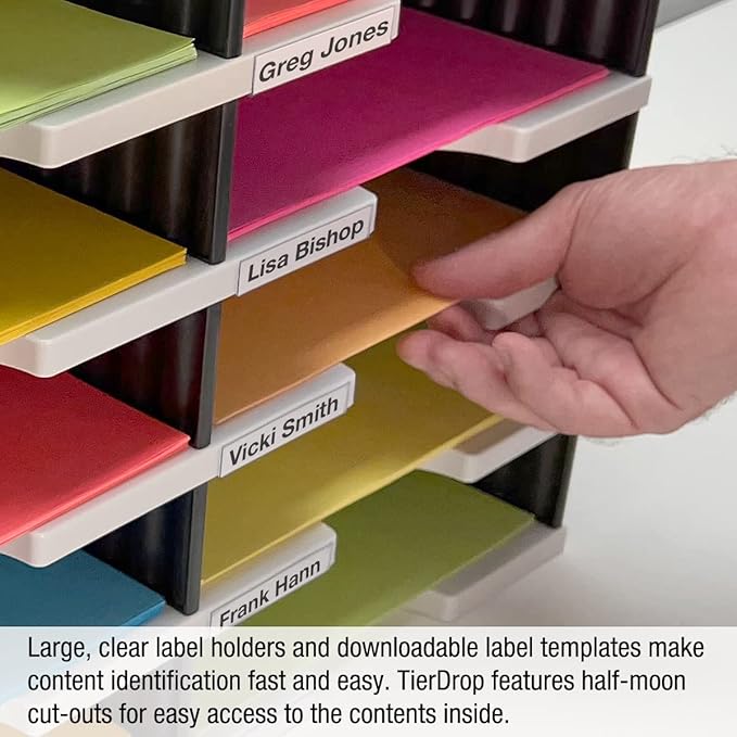 Ultimate Office TierDrop Desktop Organizer Document, Forms, Mail, and Classroom Sorter. 9 Letter Size Compartments with Optional Add-On Tiers for Easy Expansion - Gray w/Black