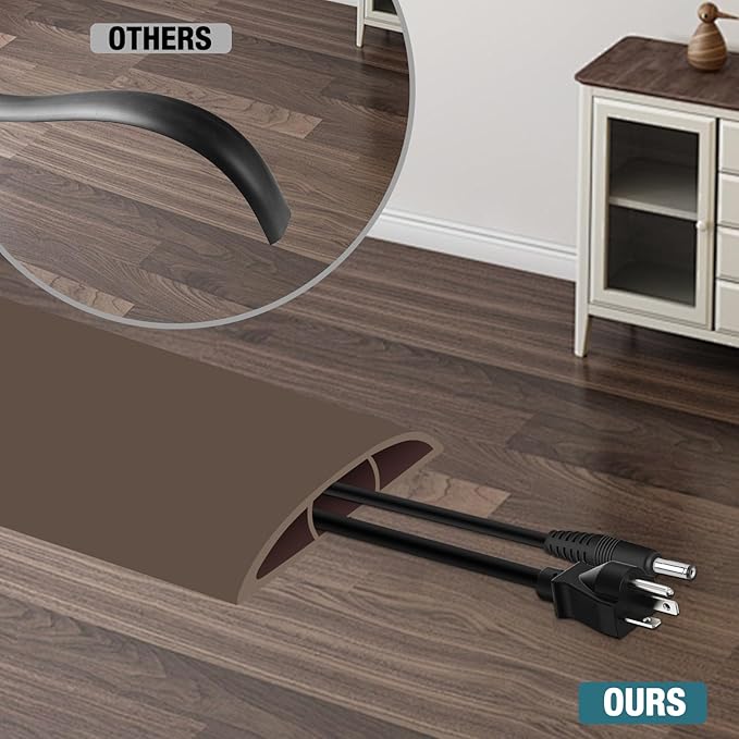 Floor Cord Cover, Cable Protector, 0.63W x 0.31H inches, Wire Cover for Extension Cords, Floor Cable Covers Prevent Cable Trips (Brown, 50-3 Feet)