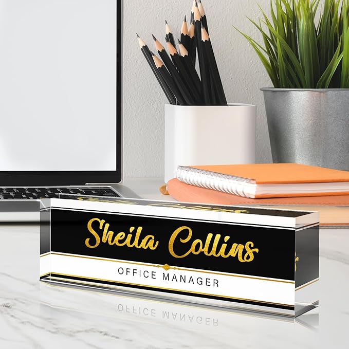 Custom Name Plate for Desk, Employee Appreciation Gifts, Office Decor, Acrylic Personalized, Accessories, Funny Gifts for Coworkers Boss Teacher (Black/White B)