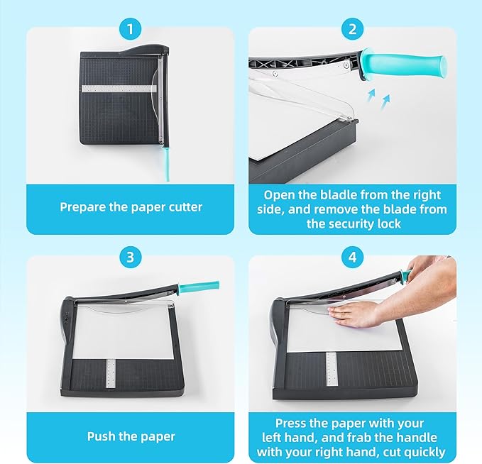 Papercutter 12" Cut Length Guillotine Paper Cutter with Safety Guard, 18 Sheet Capacity Heavy Duty Paper Trimmer, Large Paper Cutting Board for Cardstock, Photos, Office, Classroom, Studio