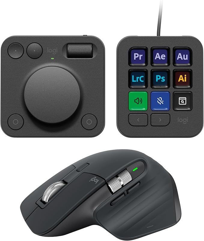 Logitech MX Master 3S Wireless Mouse Standard Edition with Logi Bolt USB Receiver + MX Creative Console: Mouse, Programmable Keys and Dial for Graphic Design, Video Editing, Adobe and More - Graphite