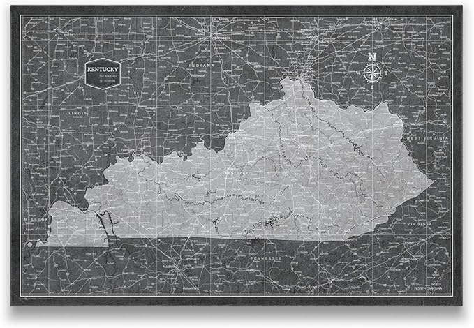 Conquest Maps Push Pin Kentucky Map Board - With Push Pins to Mark Kentucky Travels - Handmade in Ohio, USA - Design: Modern Slate