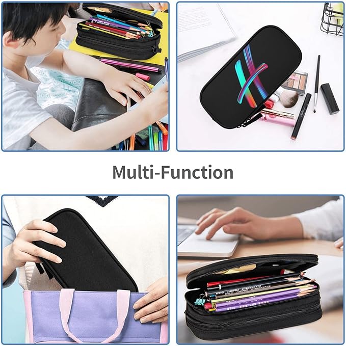 Cute Initial Pencil Case for Kids Students, Large Capacity Pencil Pouch for Boys Girls, Letter Design Pencil Box Pen Bag Office Stationery Organizer, Rainbow Letter H