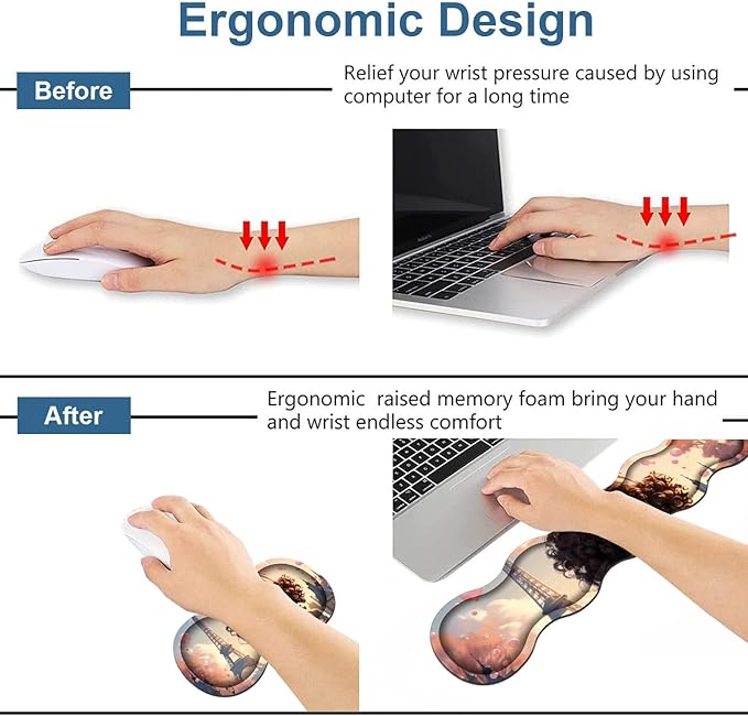 Ergonomic Keyboard Wrist Rest & Mouse Pad Wrist Rest Set, Large XXL Gaming Desk Mat 31.5"x 11.8" with Memory Foam, Easy Typing Pain Relief for Office & Home, Cute African American Girl
