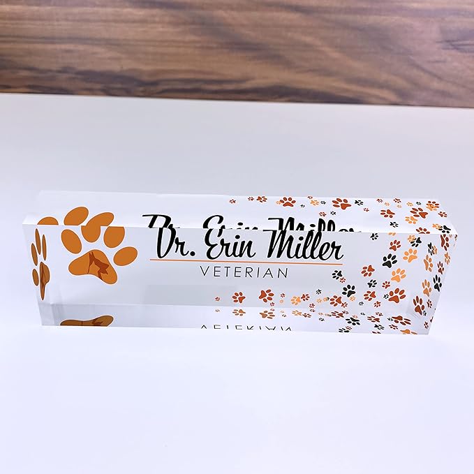 Artblox Office Desk Name Plate Personalized | Custom Name Plates for Desks | Vet Dog Design On Clear Acrylic Glass | Cute Office Desk Accessories Customized Gifts - (8" x 2.5")