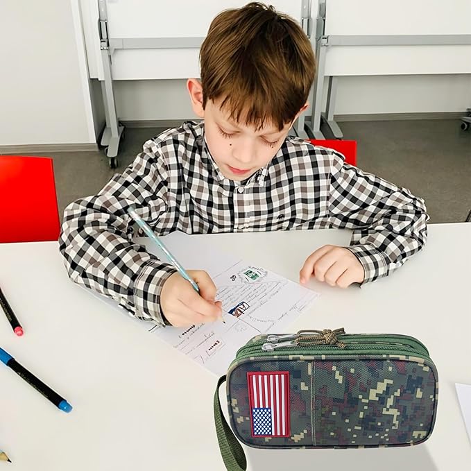 Tactica Pencil Case for Boys,Large Boys Pencil Pouch with Zipper Compartments, Big Capacity Pen Box Pen Bag Organizer for School College Office Kids Teen Boy Men Adult