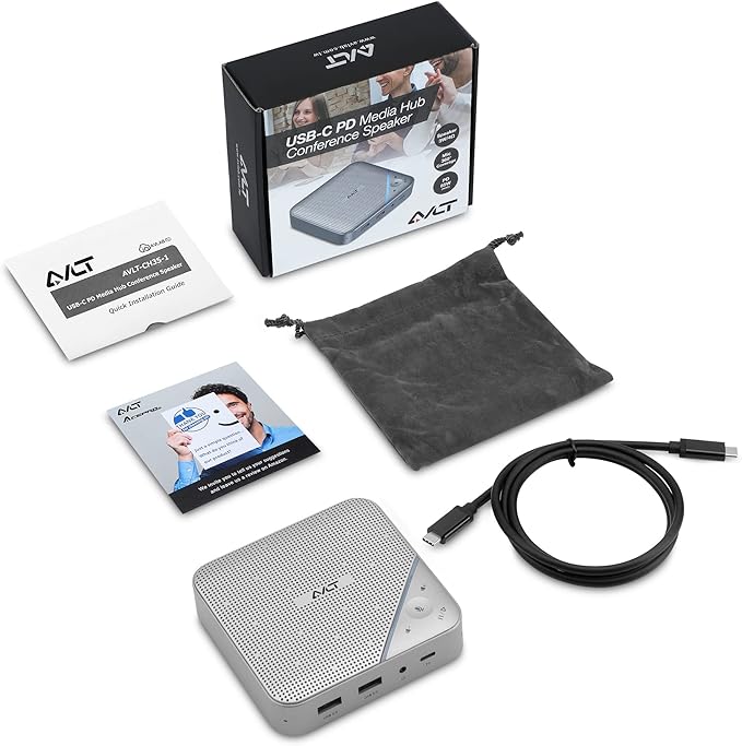 AVLT USB C Speakerphone Hub 360° Omnidirectional Sound Conference Microphone PD 85W Charging, 5Gbps Data Speed, External 4K HDMI Display Support, Portable and Space Saving for Meetings