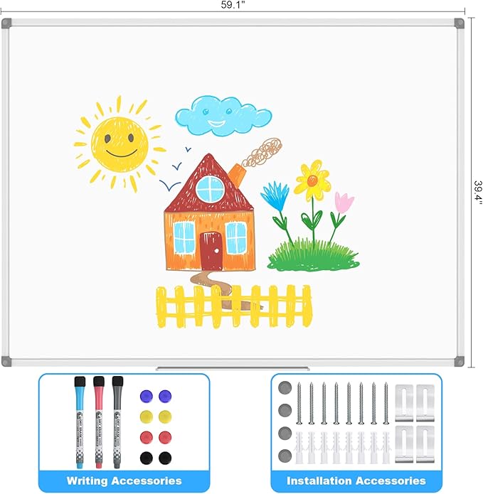 Lockways Dry Erase Board 60 x 40 Inch, Large Magnetic White Board Pack of 2, Aluminium Frame Whiteboard with Marker Tray for School, Office and Home