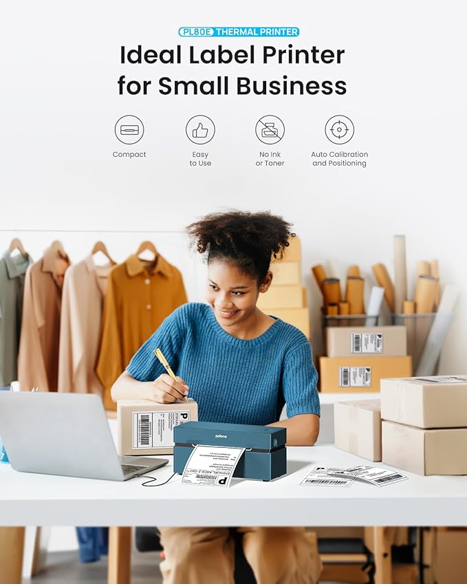 POLONO Bluetooth Thermal Shipping Label Printer, Wireless 4x6 Shipping Label Printer for Small Business, Support iOS, Android, Windows, Mac. Compatible with Amazon, Ebay, Shopify, Etsy, USPS (Blue)