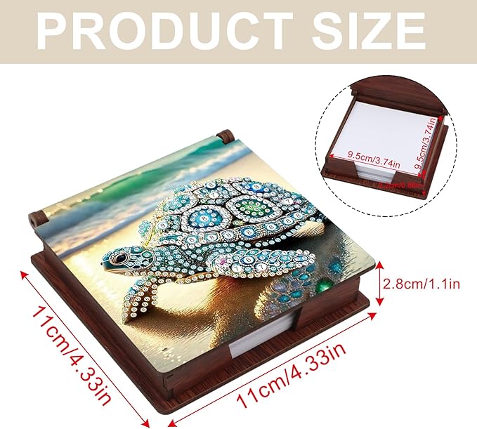 Turtle Diamond Painting Kit Note Box,Memo Paper Storage Box Diamond Art,Sticky Note Holder Diamond Art,Diamond Painting Memo Pad For Office Desk. (Turtle)