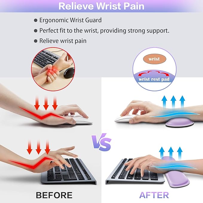 Desk Mat Purple, Large Gaming Mouse Pad with Wrist Rest, 4in1 XXL Mousepad+Keyboard Wrist Rest+Mouse Pad Wrist Support+Cup Coaster Set Ergonomic Computer Desk Arm Wrist for Decor Home Office Women