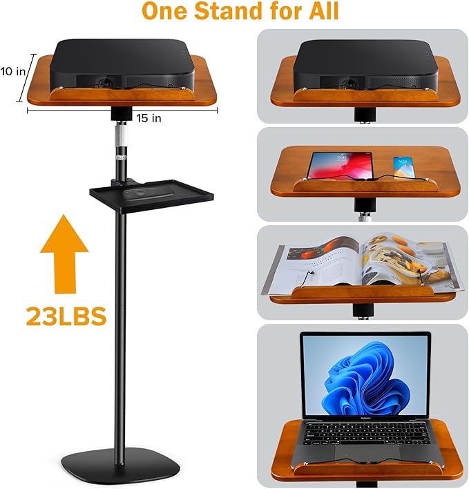 2-in-1 Adjustable Book Stand & Music Stand, 22-51in Dual-Use Floor and Desktop Book Holder Stand, Heavy Duty Solid Wood, with Elastic Page Clip for Cookbooks, Sheet Music, Tablet, Laptop, Projector