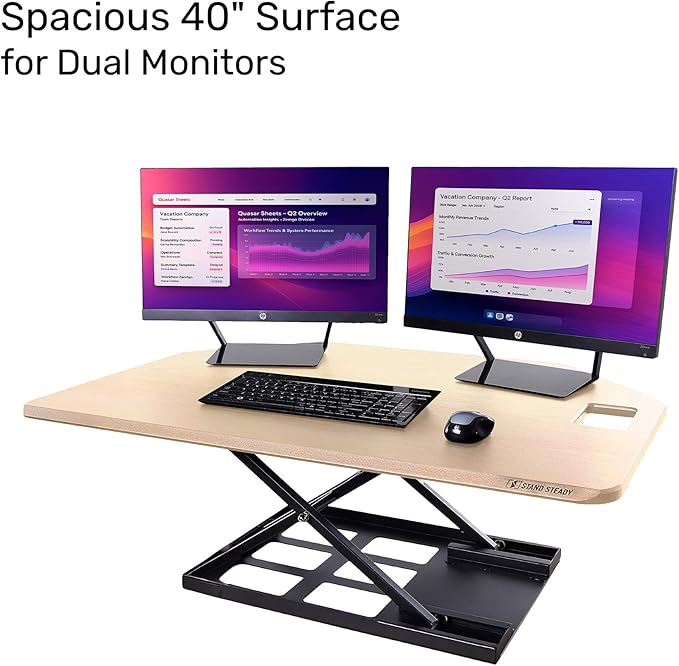 X-Elite Pro 40" Corner Standing Desk Converter with Pneumatic Lift | Adjustable Sit to Stand Riser, L-Shaped Desks & Cubicles | Fully Assembled Computer Workstation (American Maple)