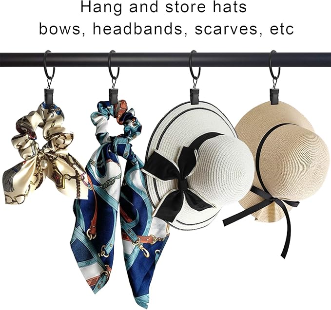 AMZSEVEN 100 Pack Curtain Rings with Clips, Drapery Clips with Rings, Drapes Rings 1.26 in Interior Diameter, Fits up to 1 Inch Curtain Rod, Black