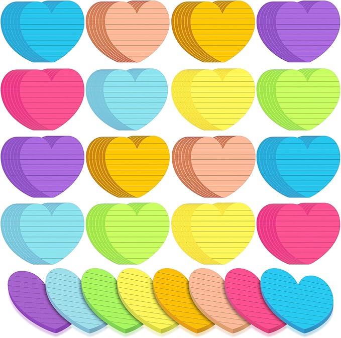 Teling 96 Pcs 4320 Sheets Heart Shaped Sticky Notes Cute Bright Colorful Sticking Power Memo Pads Self Note for Reminders Office School and Home 3 x 3 Inch, 8 Color(Bright Color)