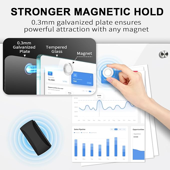 AFMAT Magnetic Glass Whiteboard 96" x 48", 4mm Tempered Glass Dry Erase Board, Large White Board for Wall, w/Magnetic Eraser & Magnets, Frameless Wall Mounted Glass White Board for Office Home School