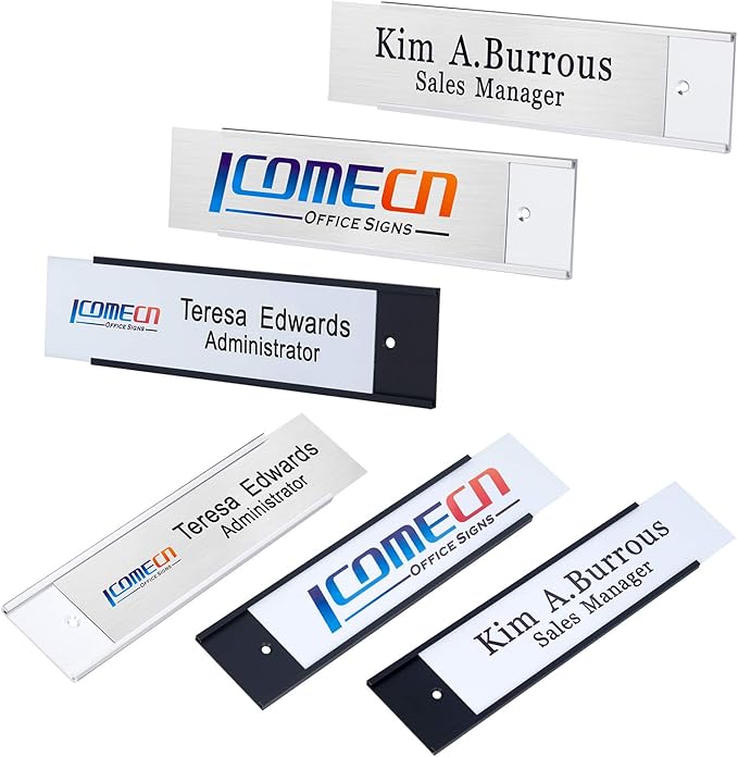 Personalized Office Name Plates Aluminum Hot Printing Add Logo Picture Custom Office Wall or Desk Name Plates 2" x 8" Image + Texts