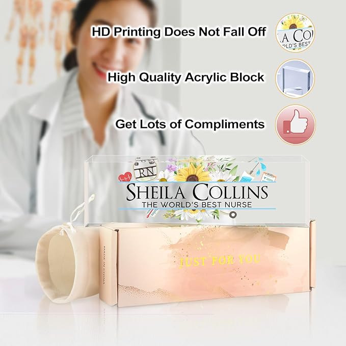 Custom Acrylic Name Plate for Desk, Employee Appreciation Gifts, Personalized Office Decor, Funny Gifts for Coworkers, Boss, Teacher (Nurse A)