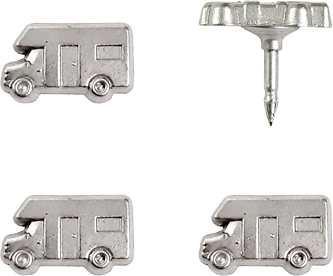 Motorhome Push Pins - Silver RV Pins - for Cork Board, Maps, or Lapel Pin Use - Designed in USA - Set of 4