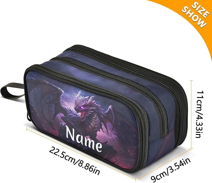 Custom Dragon Purple Pencil Case Box Boys Girls Personalized Name Large Pencil Pouch Stationery Pen Bag Organizer for Kids Adults School Office