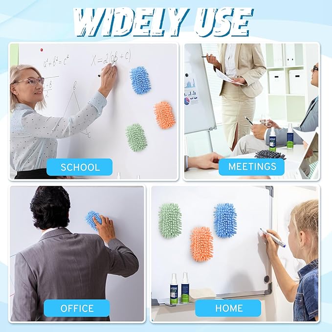 6 Pack Whiteboard Cleaner 3.4 Fl oz White Board Cleaning Spray Dry Erase Board Cleaner with Microfiber Shag Whiteboard Eraser Removes Stubborn Marks from Chalkboard (Pastel)