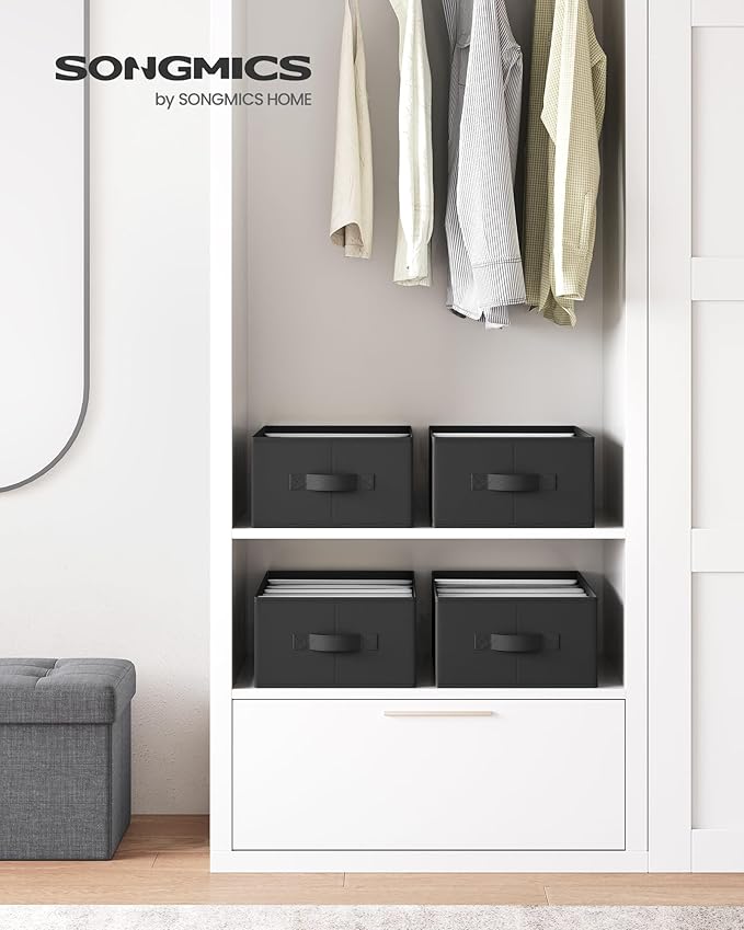 SONGMICS Set of 4 Large Size Wardrobe Clothes Organizers, 6-Compartment Foldable Drawer Organizers with Handles, 16.5 x 11.8 x 6.7 Inches, for Pants, Sweaters, Jeans, Ink Black URUS009B04