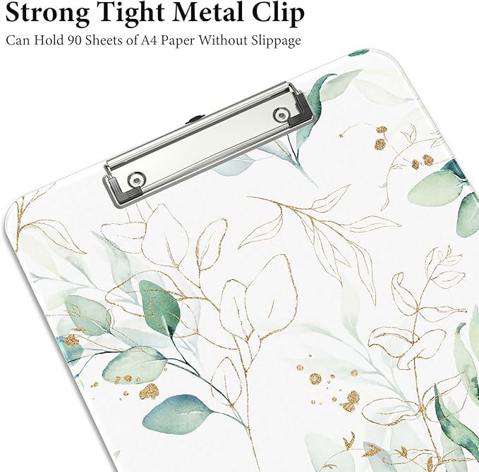 Rimilak Plastic Clipboards with Metal Clip, A4 Letter Size 9 x 12.5 in, Office Decorative for Students Women Men and Kids, Cute Custom Pattern, Beauty Leaves