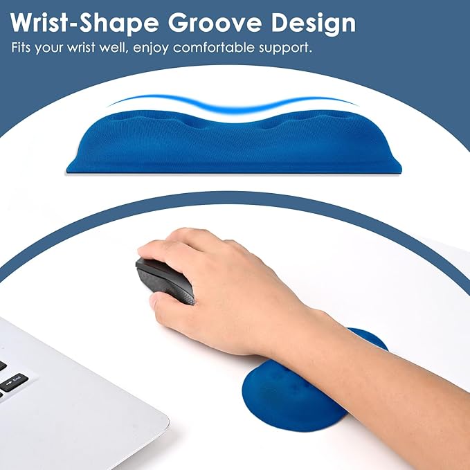 VANKEY Ergonomic Mouse Wrist Rest, Soft Mouse Wrist Support Pad with Memory Foam, Non-Slip Base (French Blue)
