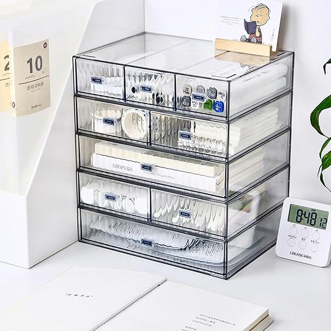 Desk Drawer Organizer, Stackable Office Supplies Desk Organizer, Plastic Plastic Storage Drawer, Desk Grocery Organizer For Stationery/Office Supplies (Clear, 2-Compartment)