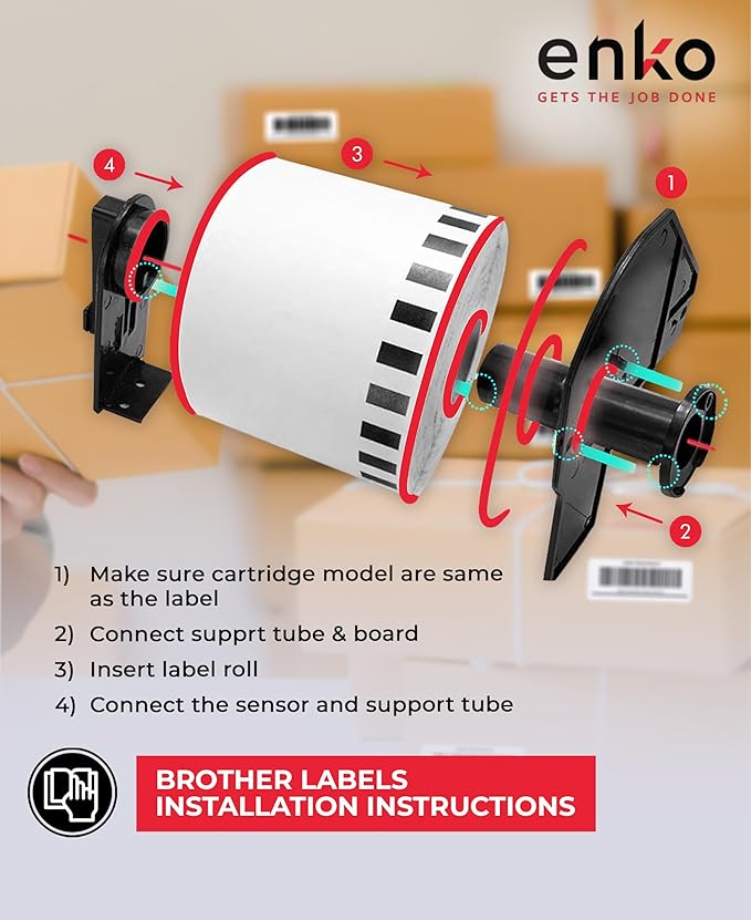 enKo - Compatible DK-2205 Continuous Paper Labels (2.4 Inch x 100 Feet) Compatible for Brother QL Label Printers - 96 Rolls with 32 Refillable Cartridge Frames