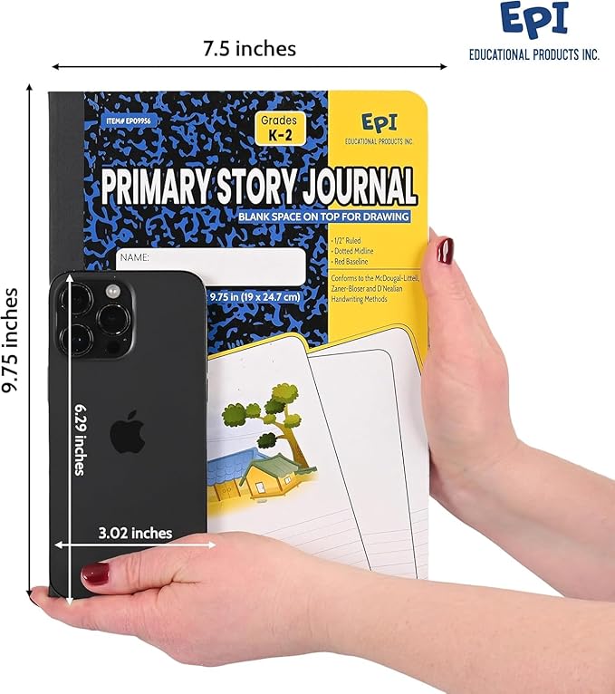 EPI 2016 Pack (Pallet) Primary Ruled Composition Notebook Bulk, 200 pages (100 Sheets), 9-3/4 x 7-1/2, Blank Top Header For Drawing, Story Paper, Heavy Duty, School Supplies, Grades K-2, Sewn Binding