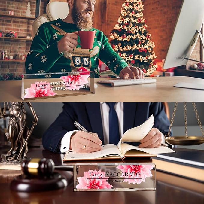 Personalized Desk Name Plate for Her, Custom Acrylic Name Plate, Boss Coworker Gift, Promotion Gifts, Office Decor Desk Plaque (Peach Blossom) 731