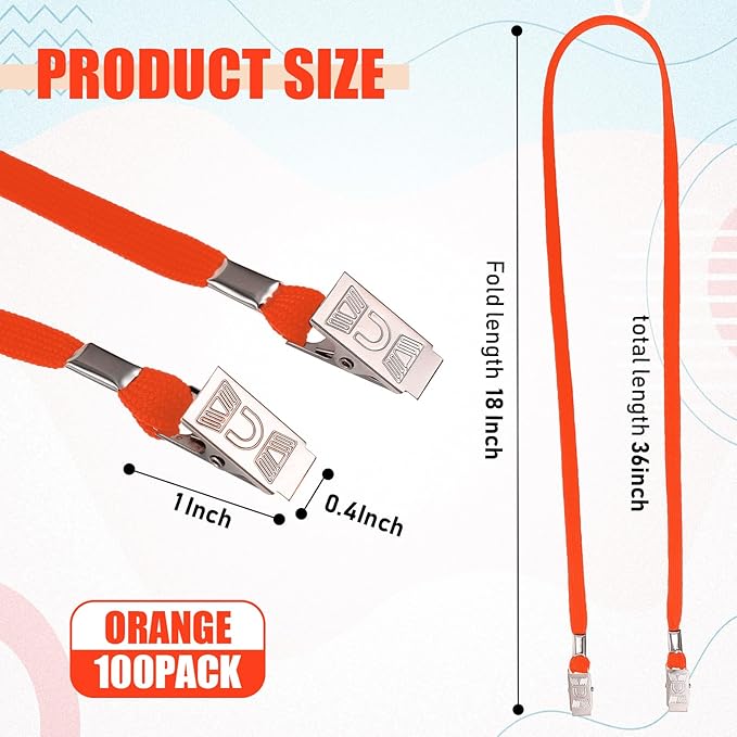 Patelai 100 Pack Double Clip Lanyards Bulk Face Mask Lanyard Twist Free 2 Hook Design Adjustable Badge Neck Strap for ID Name Badge Holder School Conference Office Class Essential (Orange)